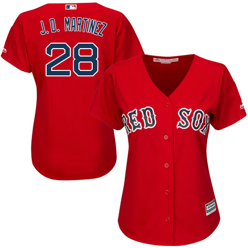 Red Sox #28 J. D. Martinez Red Alternate Women's Stitched MLB Jersey
